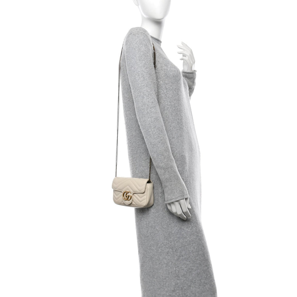 Calfskin Matelasse Super Mini GG Marmont Shoulder Bag White