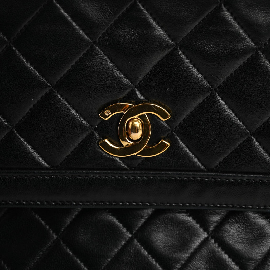Lambskin Quilted Medium Single Flap Black