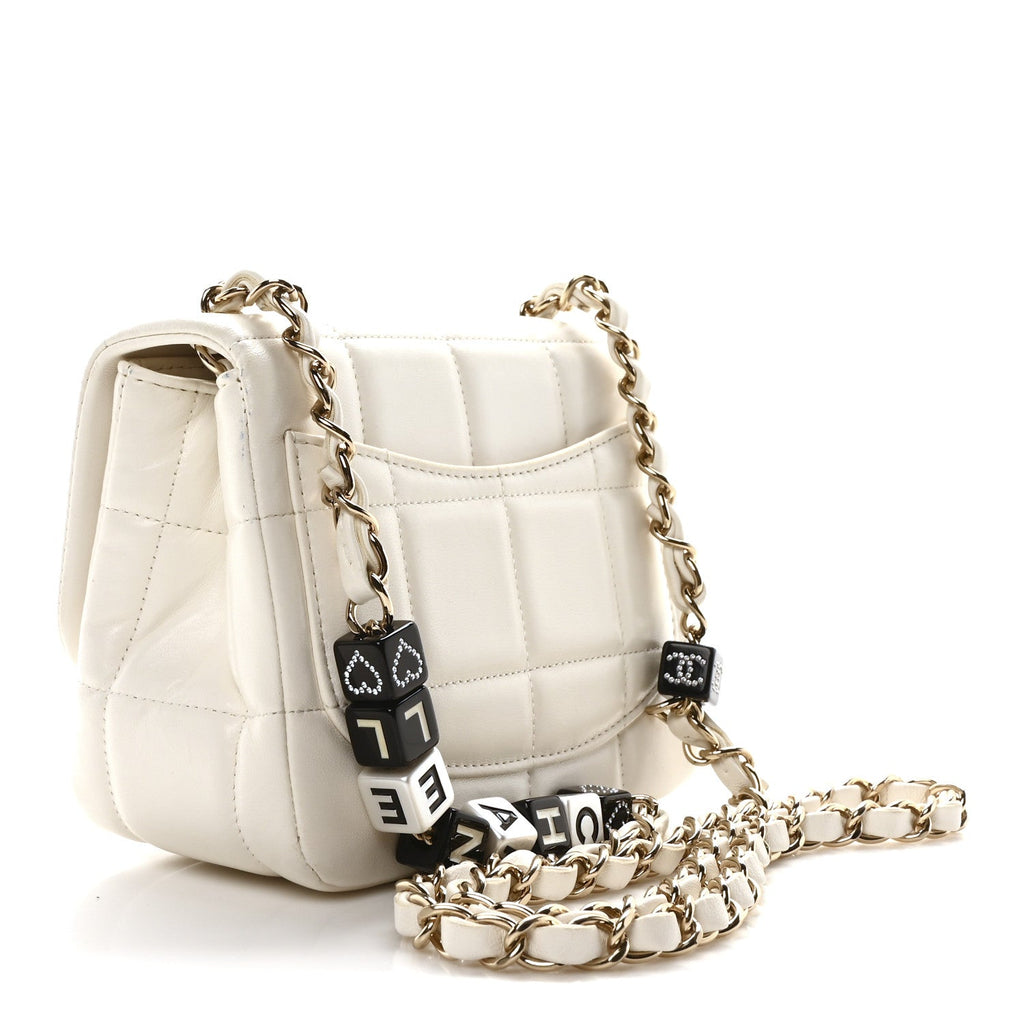 Lambskin Resin Crystal Square Quilted Monacoco Mini Square Flap White