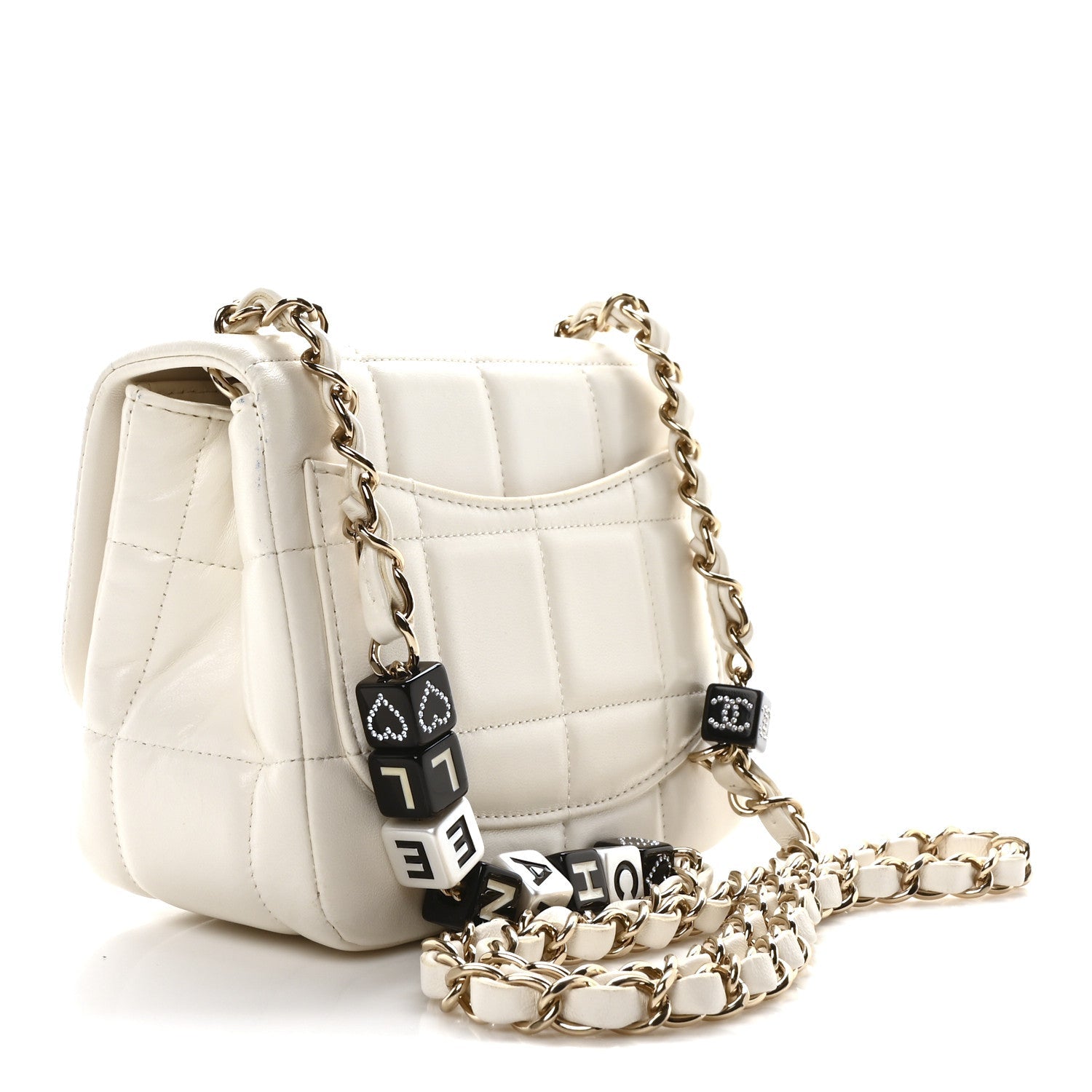 Lambskin Resin Crystal Square Quilted Monacoco Mini Square Flap White