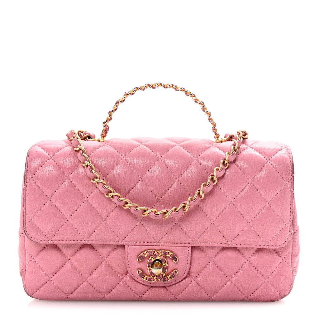 Lambskin Quilted Mini Strass On Top Flap Pink