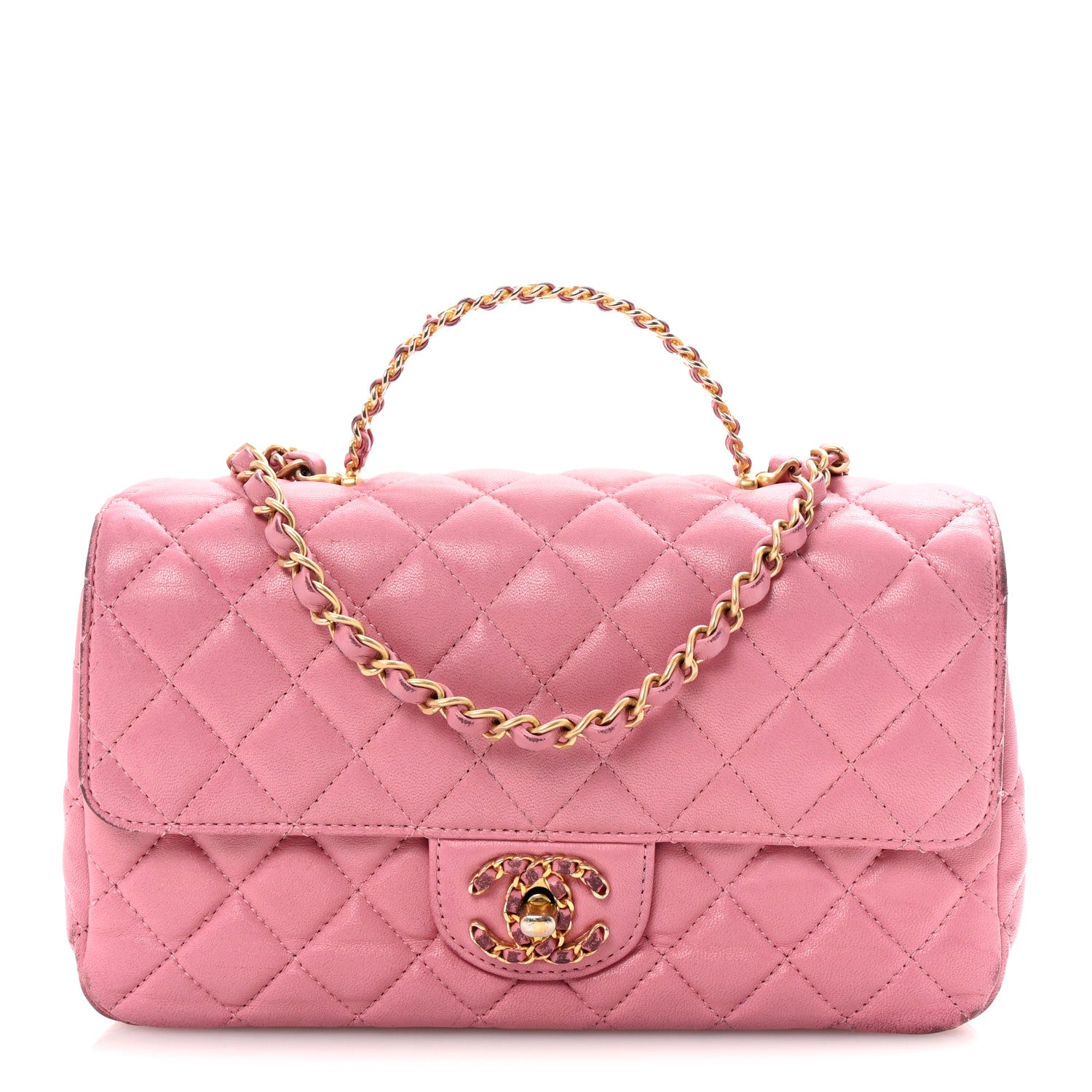 Lambskin Quilted Mini Strass On Top Flap Pink