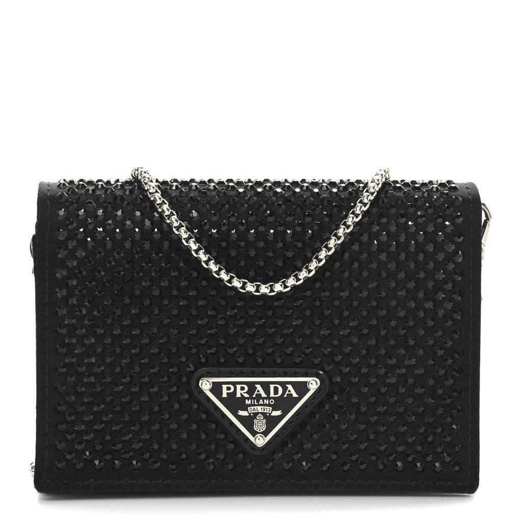 Satin Crystal Metal Triangle Logo  Holder With Strap Black