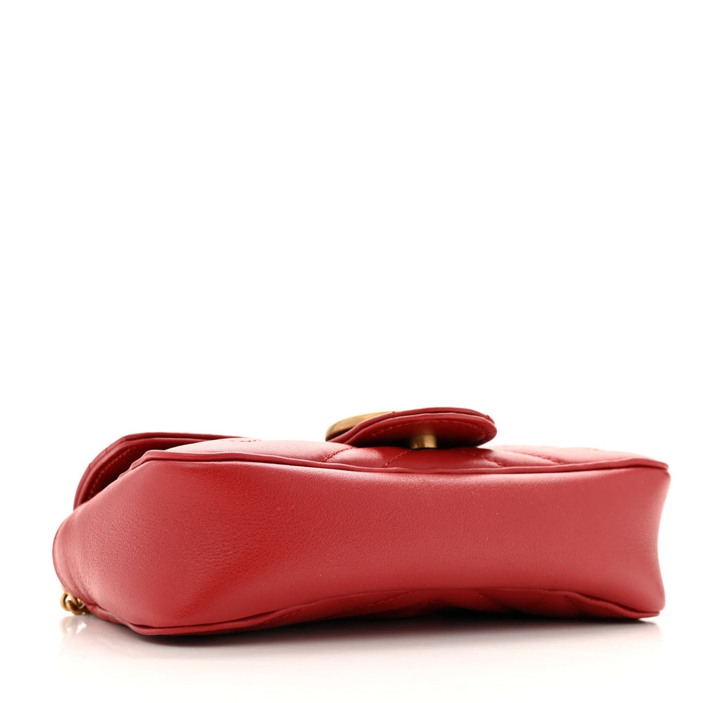 Calfskin Matelasse Super Mini GG Marmont Shoulder Bag Hibiscus Red