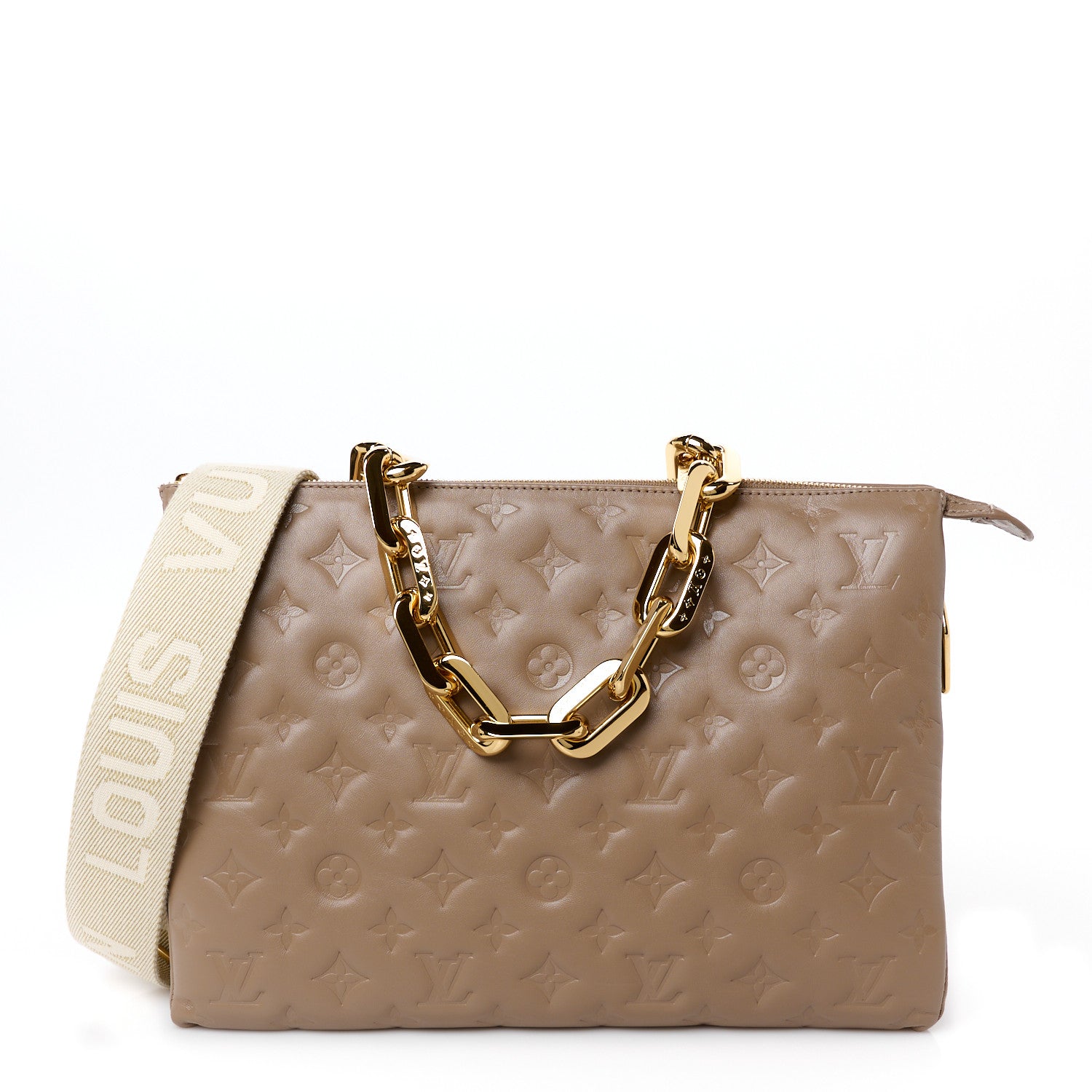 Lambskin Embossed Monogram Coussin MM Taupe