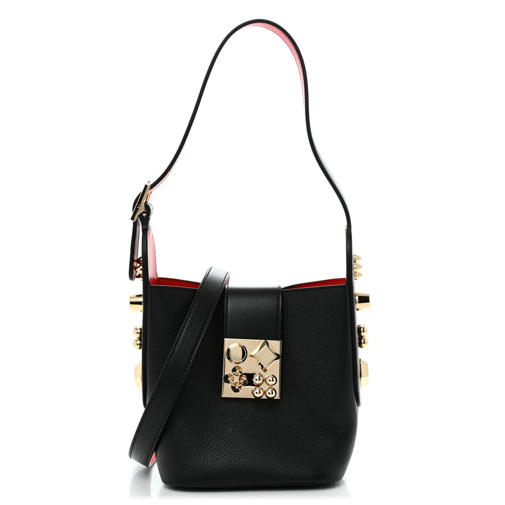 Grained Calfskin Mini Carasky Bucket Bag Black