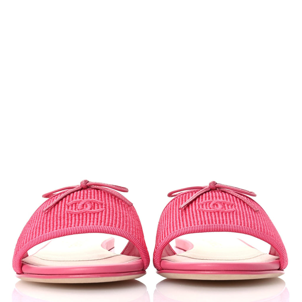 Fabric Embroidered CC Bow Mules 36 Dark Pink