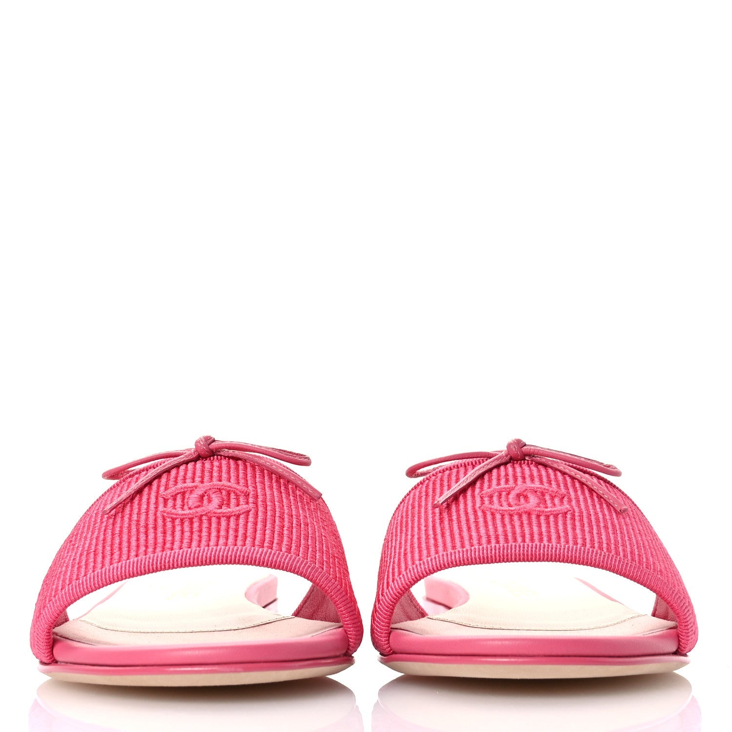 Fabric Embroidered CC Bow Mules 36 Dark Pink