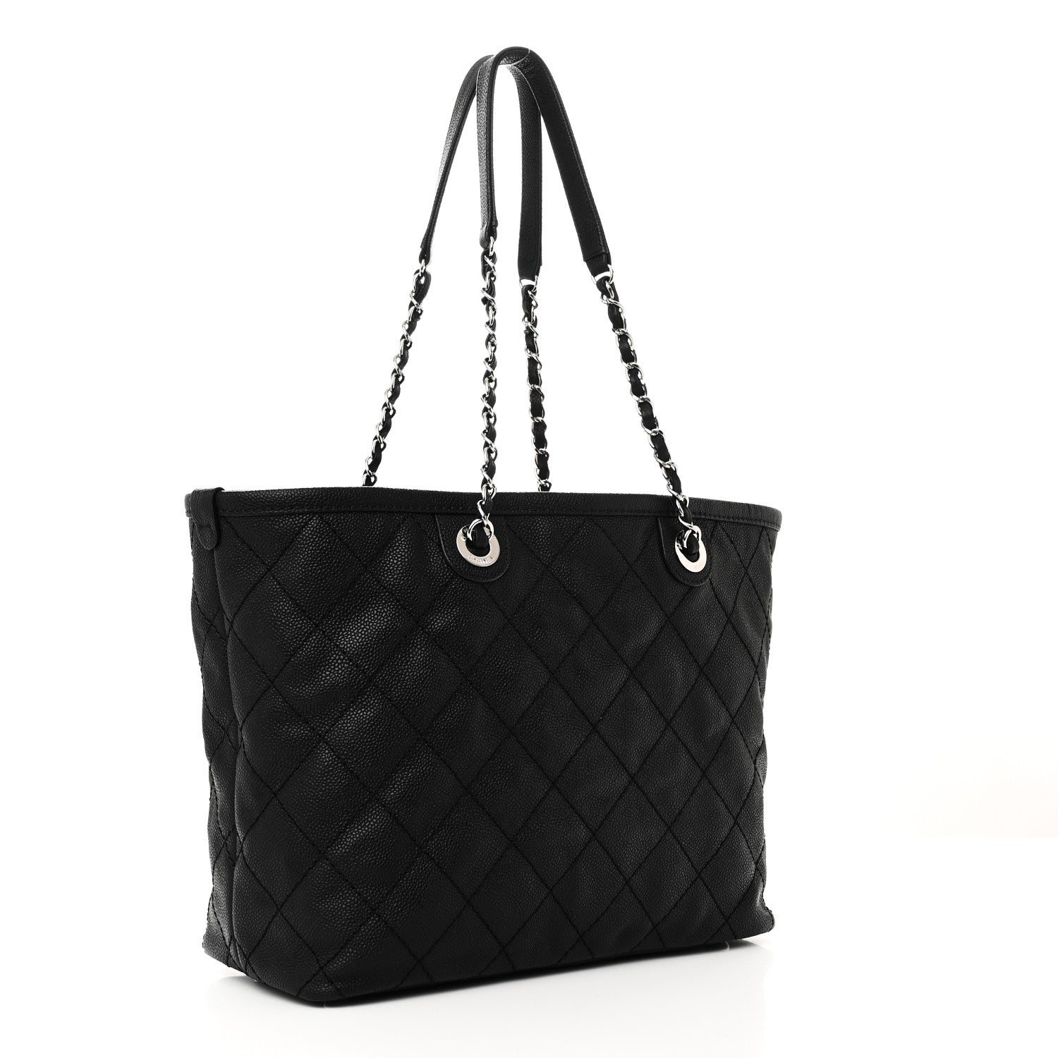 Grained Calfskin Quilted Small Daily Shopping Tote Black
