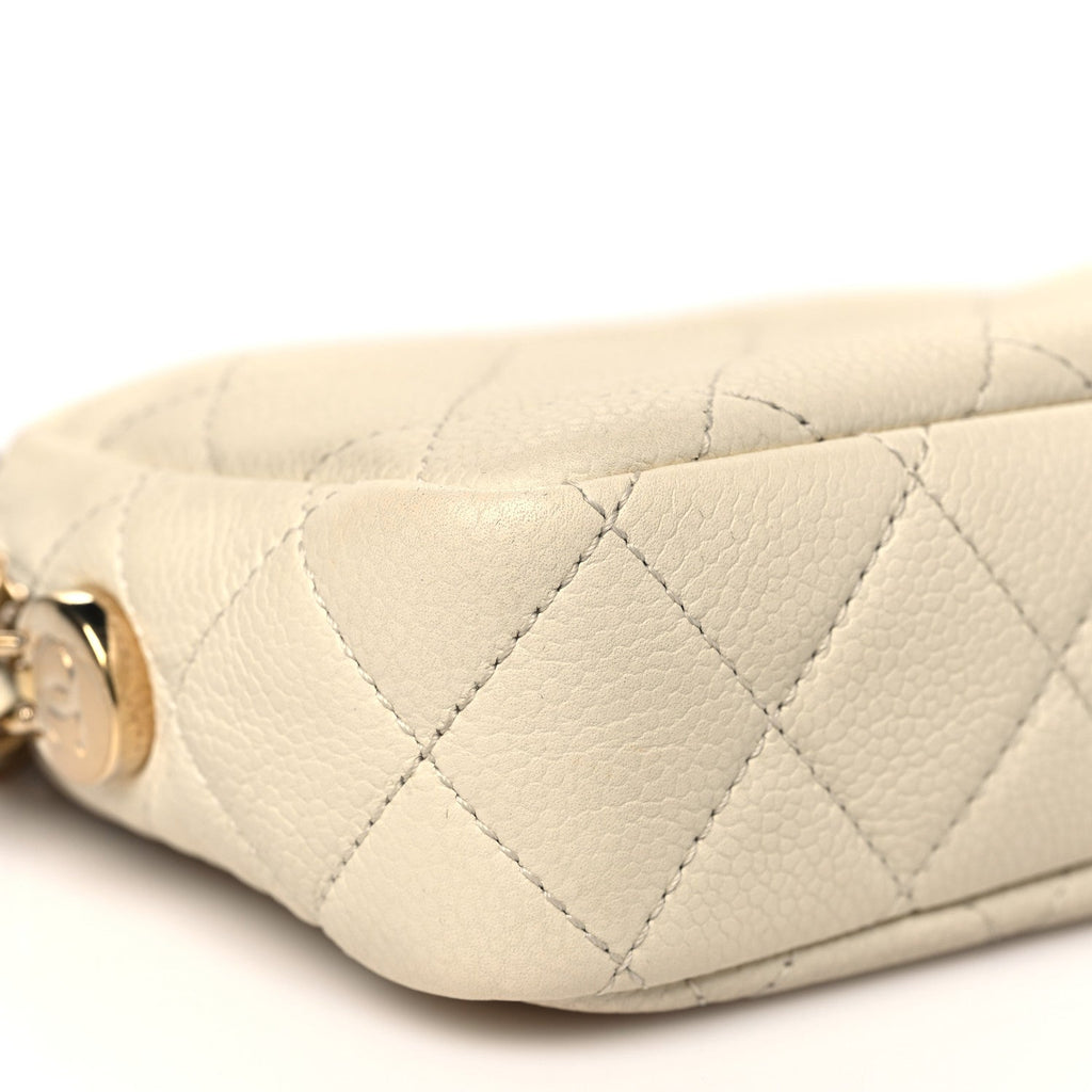 Caviar Quilted Mini Coco Tassel Camera Case White