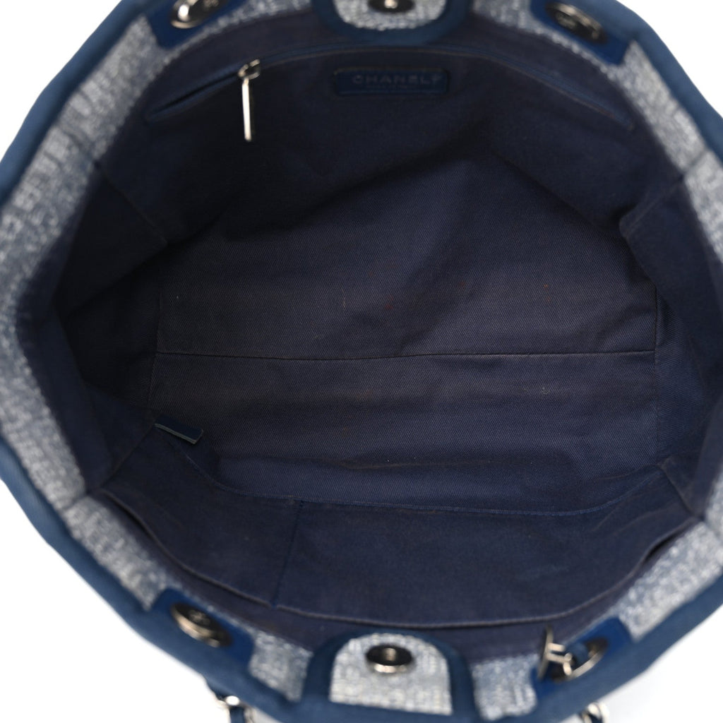 Woven Straw Raffia Small Deauville Tote Blue