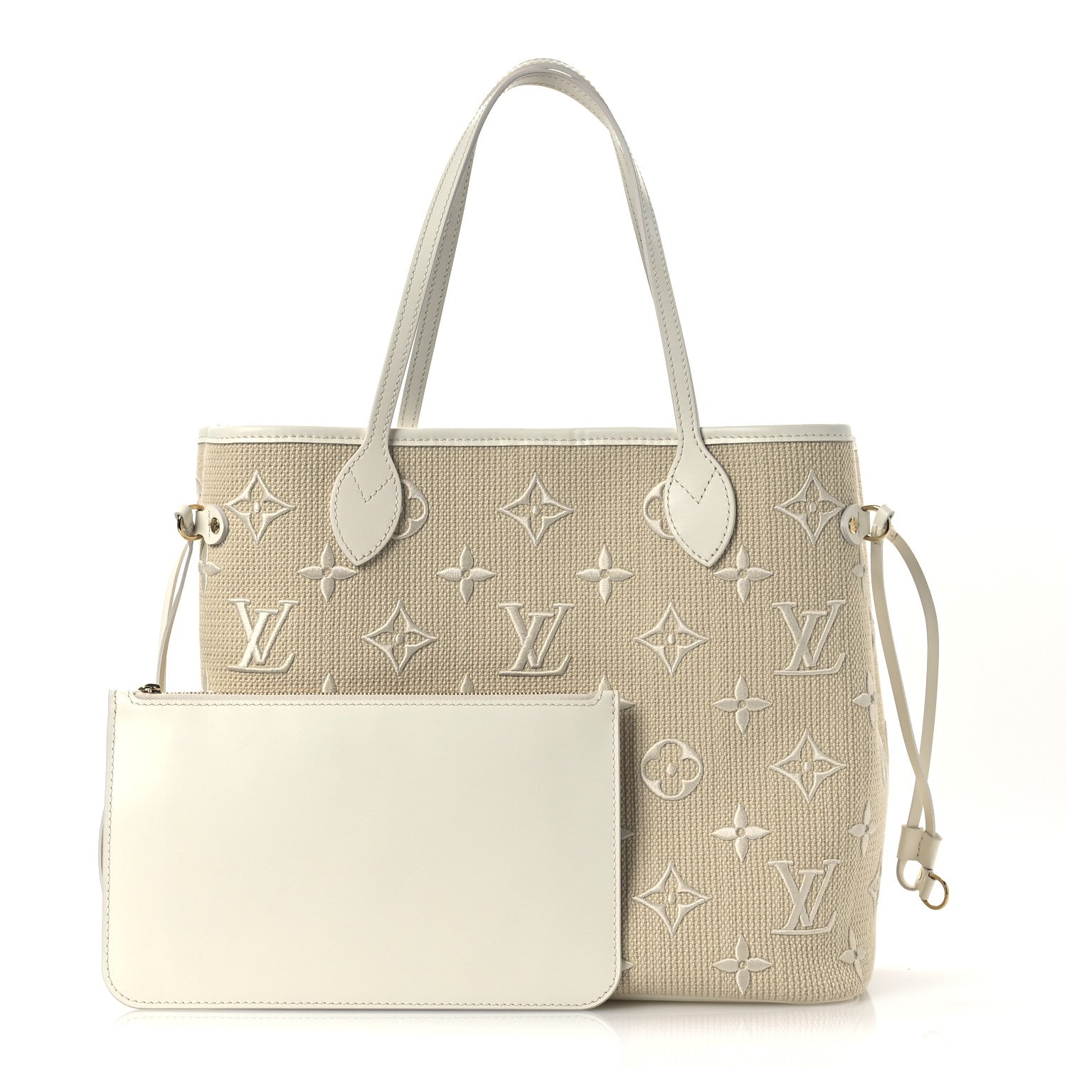 Cotton Monogram Embroidered Neverfull MM Beige White