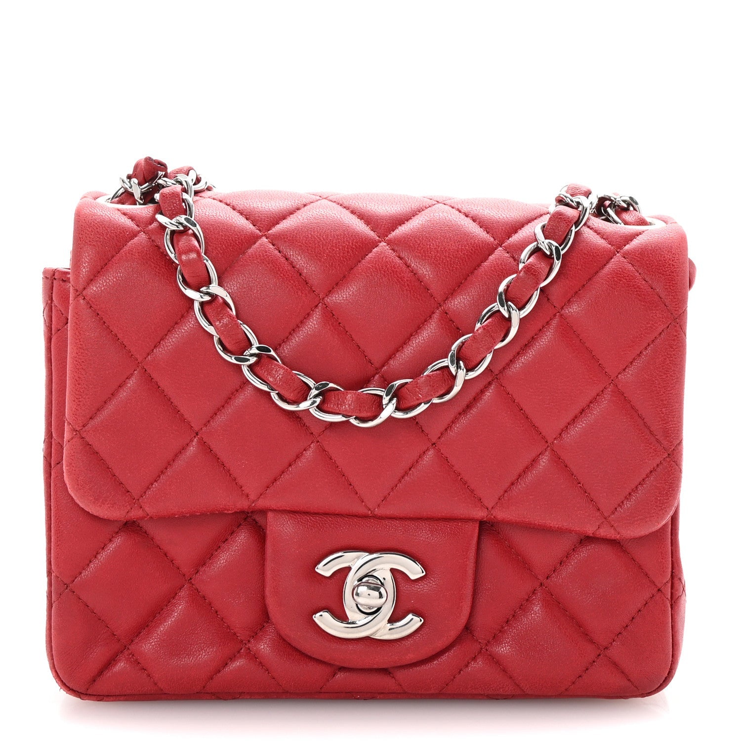 Lambskin Quilted Mini Square Flap Red