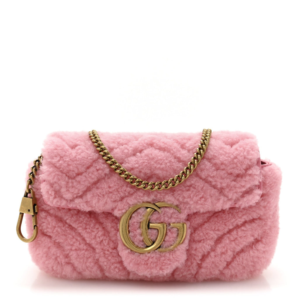 Shearling Matelasse Super Mini GG Marmont Shoulder Bag Lotus Pink