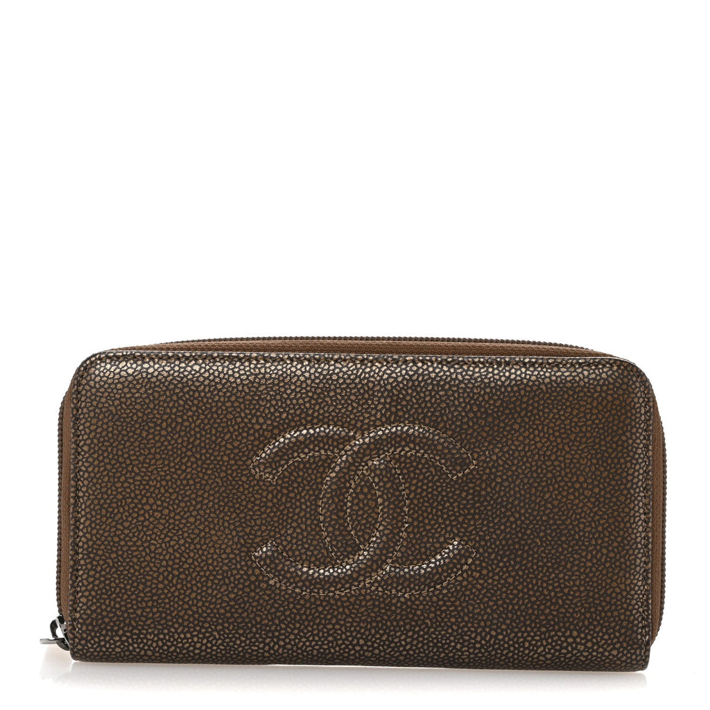Metallic Caviar Large Timeless CC Zip Around Wallet Bronze
