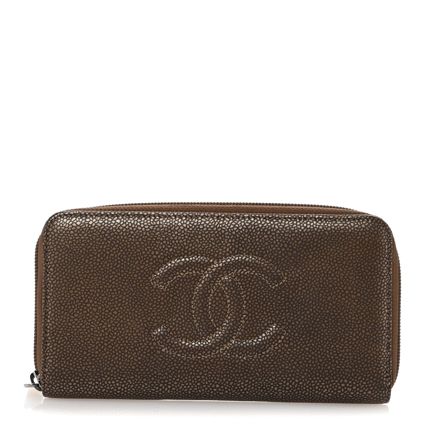Metallic Caviar Large Timeless CC Zip Around Wallet Bronze
