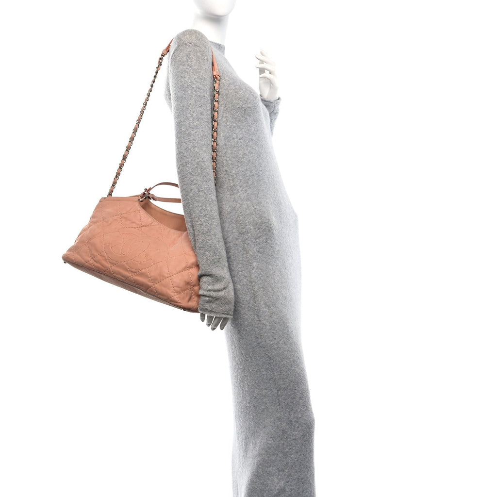 Iridescent Calfskin Quilted Small Sea Hit Tote Light Pink