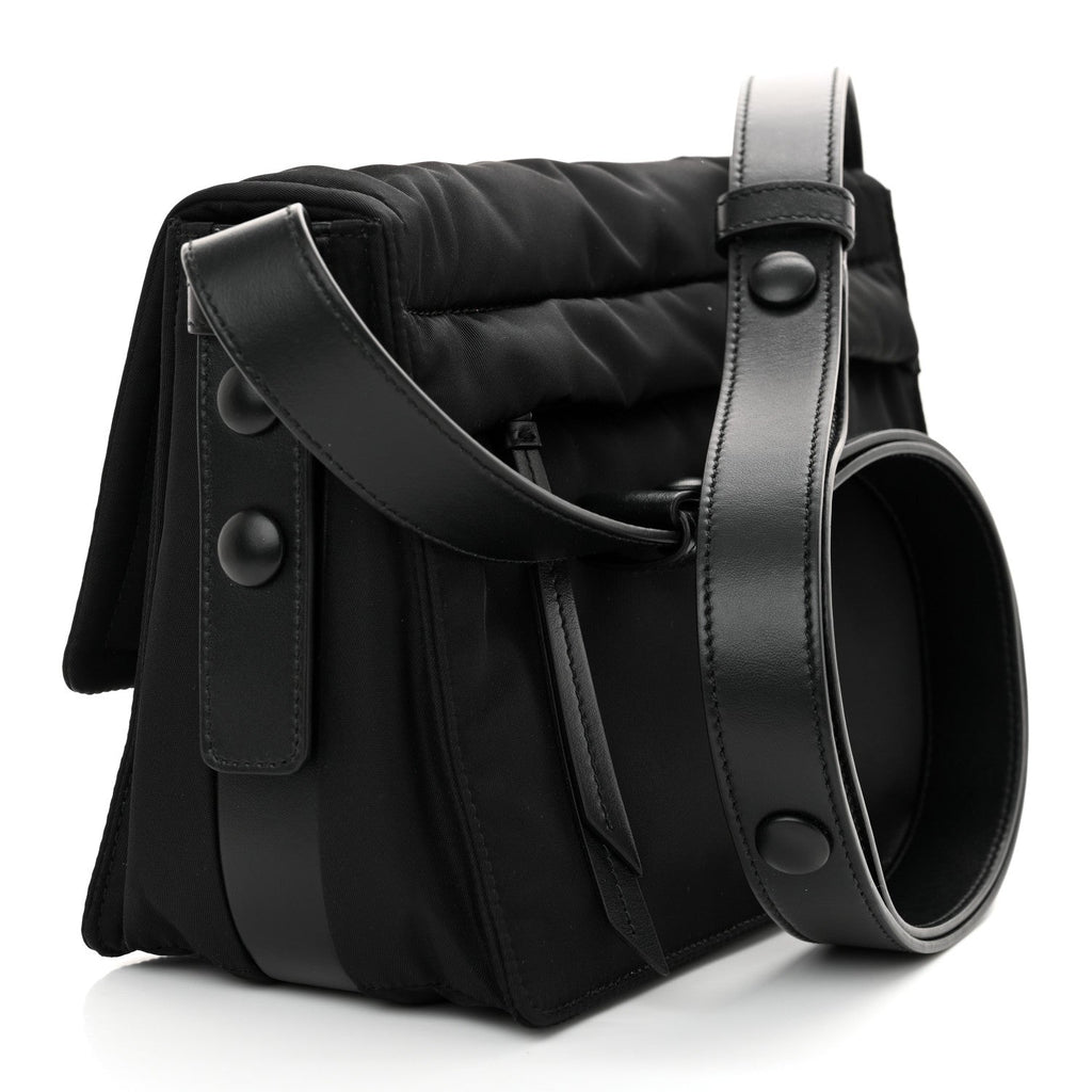 Re-Nylon Vitello Padded Small Flap Shoulder Bag Black