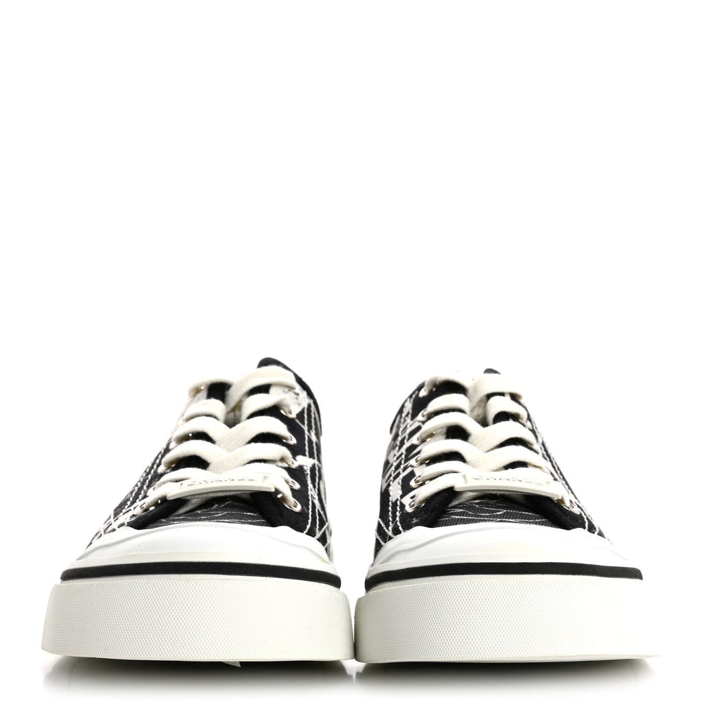 Printed Fabric Low Top Logo Sneakers 38.5 White Black