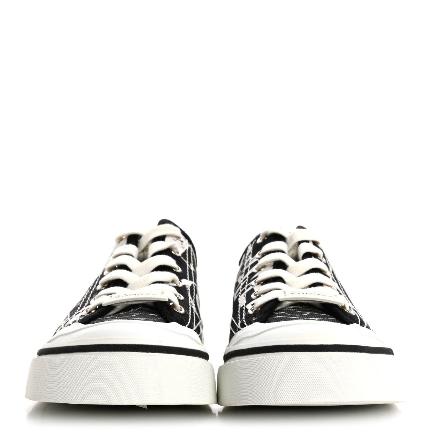 Printed Fabric Low Top Logo Sneakers 38.5 White Black