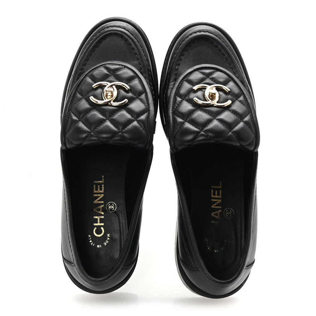 Lambskin Quilted CC Turnlock Loafers 37.5 Black