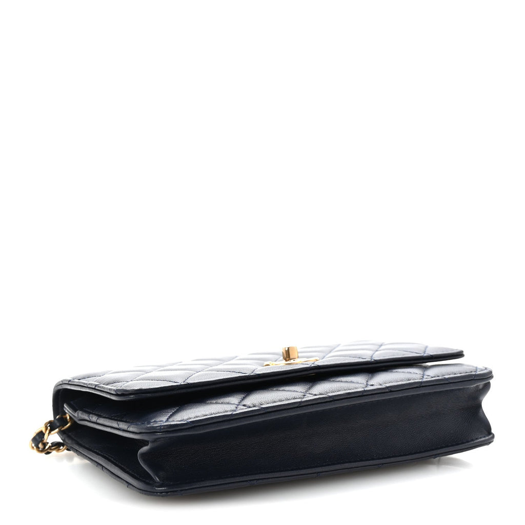 Lambskin Quilted Pearl Crush Wallet on Chain WOC Navy