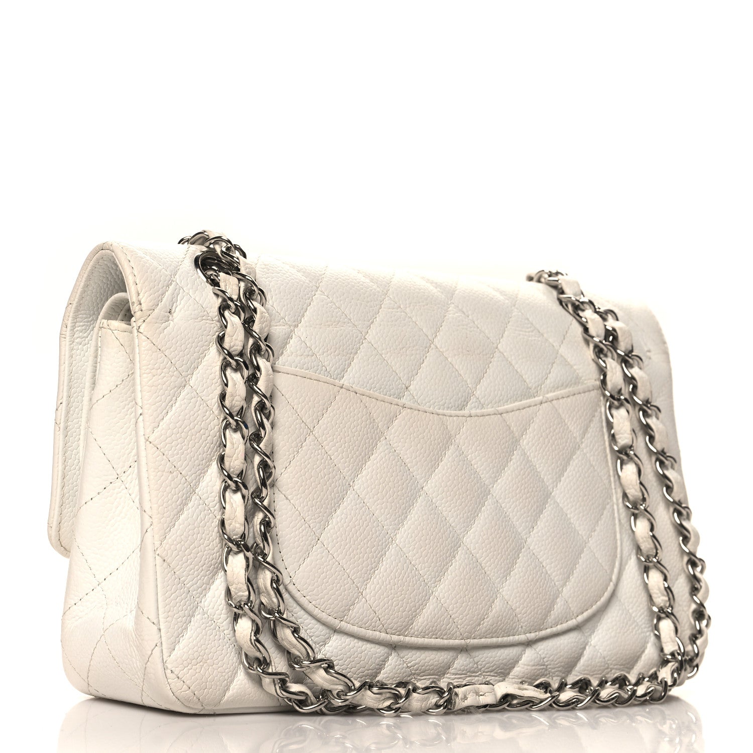 Caviar Quilted Medium Double Flap White