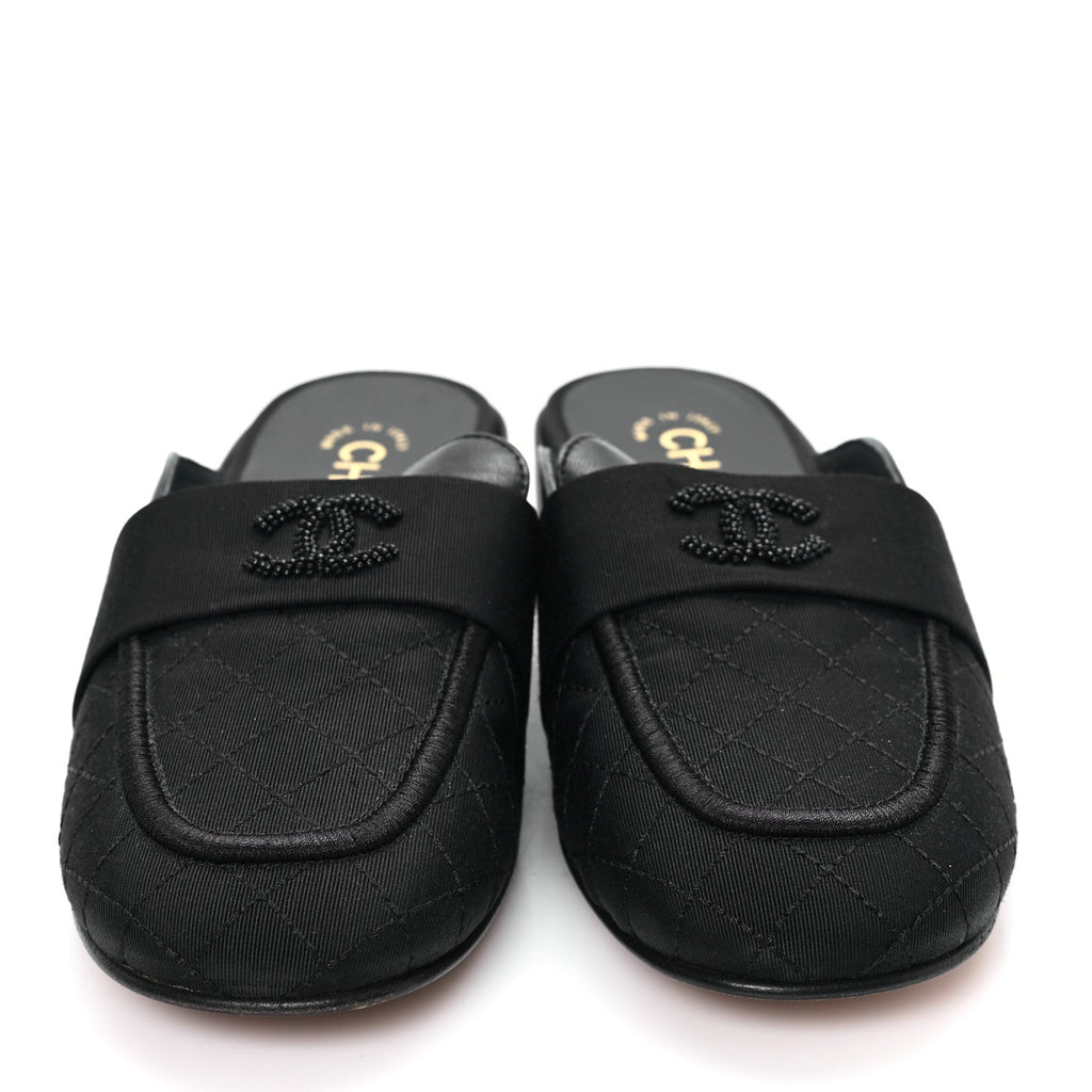 Lambskin Grosgrain Cap Toe CC Mules 37 Black