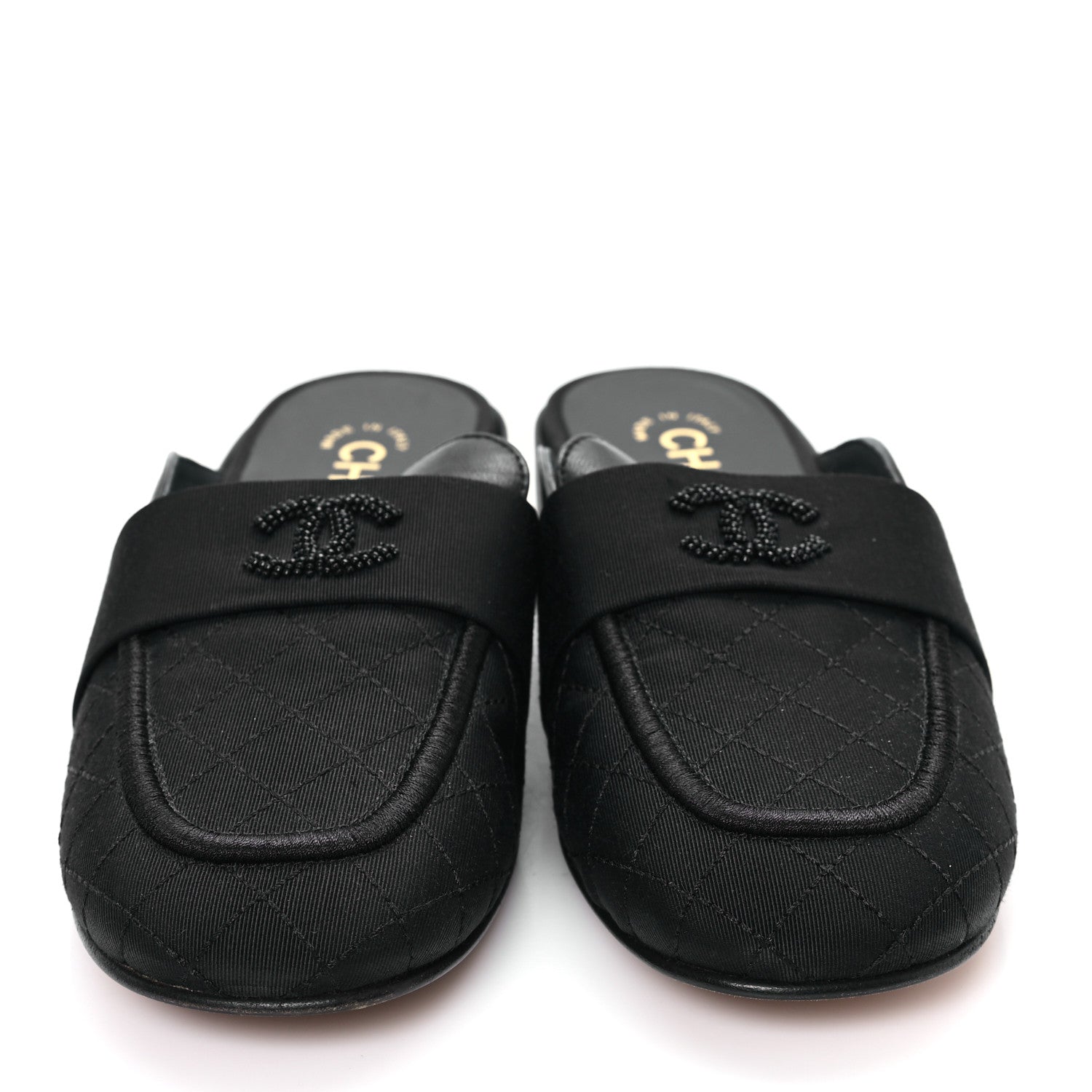 Lambskin Grosgrain Cap Toe CC Mules 37 Black