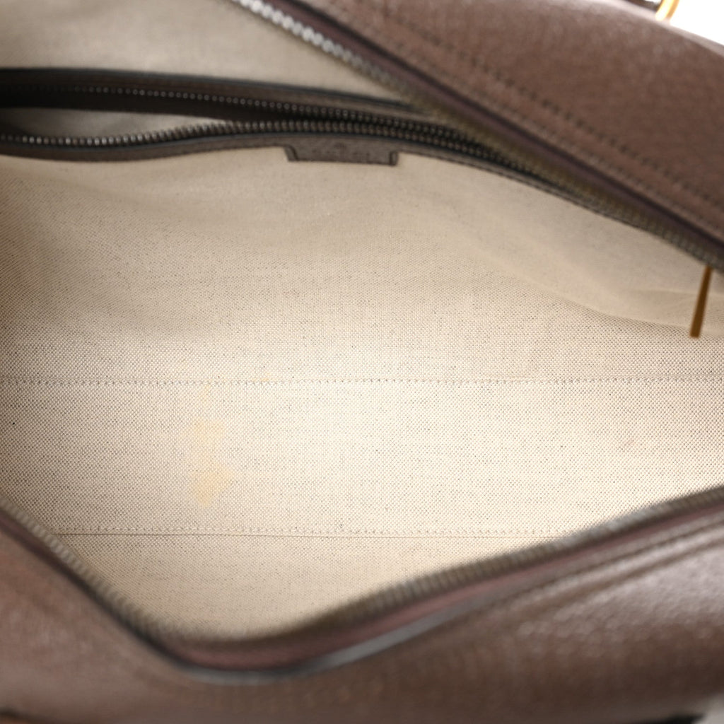 GG Supreme Monogram Textured Dollar Calfskin Web Medium Savoy Bowling Bag Beige Ebony New Acero