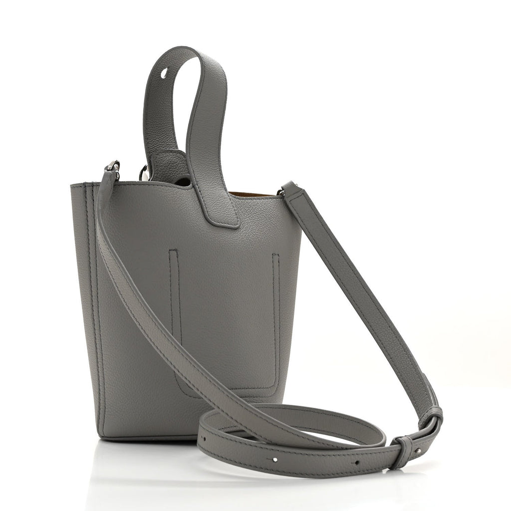 Soft Grained Calfskin Mini Pebble Bucket Bag Pearl Grey