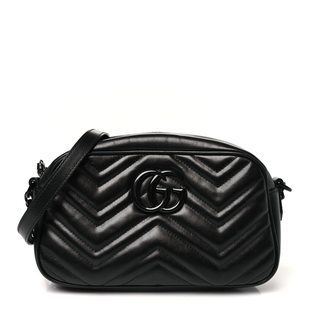 Calfskin Matelasse Monochrome Small GG Marmont Chain Shoulder Bag Black