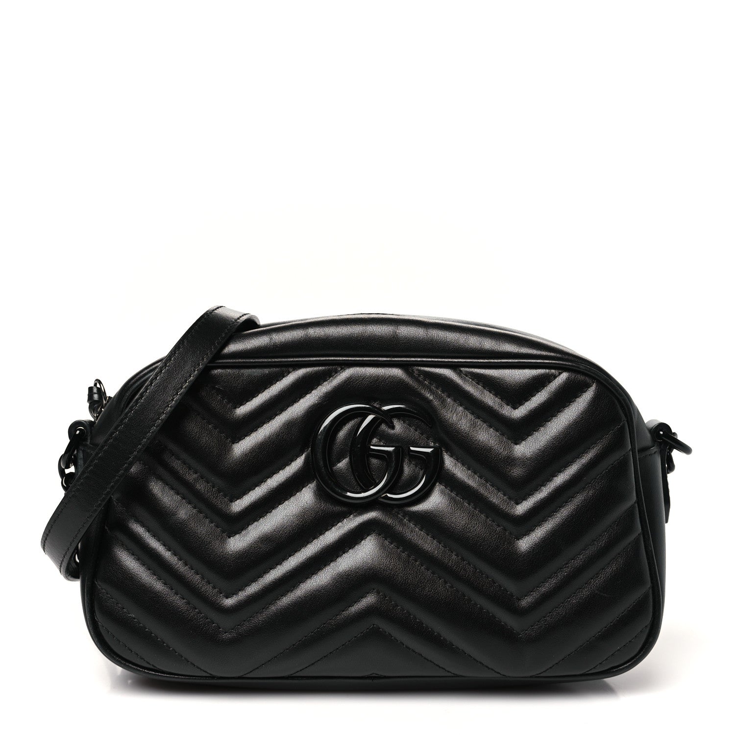 Calfskin Matelasse Monochrome Small GG Marmont Chain Shoulder Bag Black