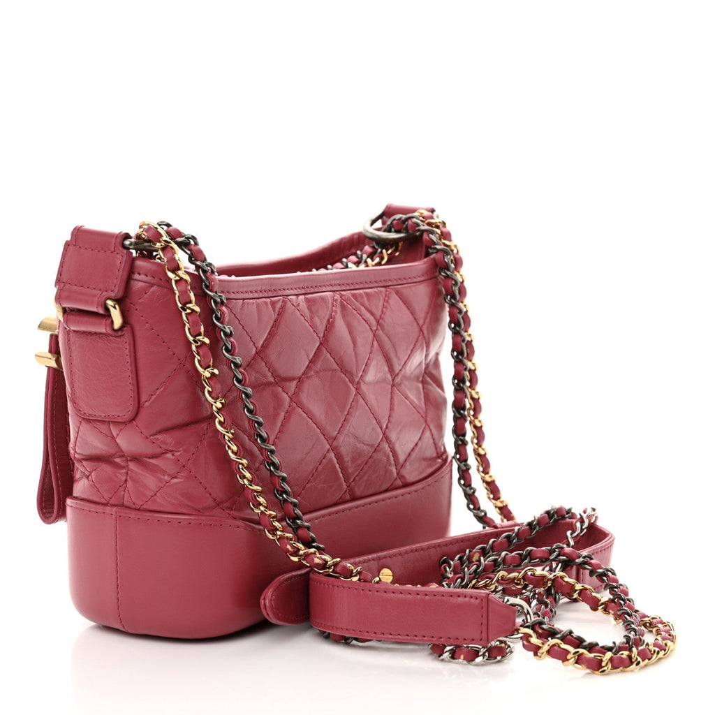 Aged Calfskin Quilted Small Gabrielle Hobo Fuchsia