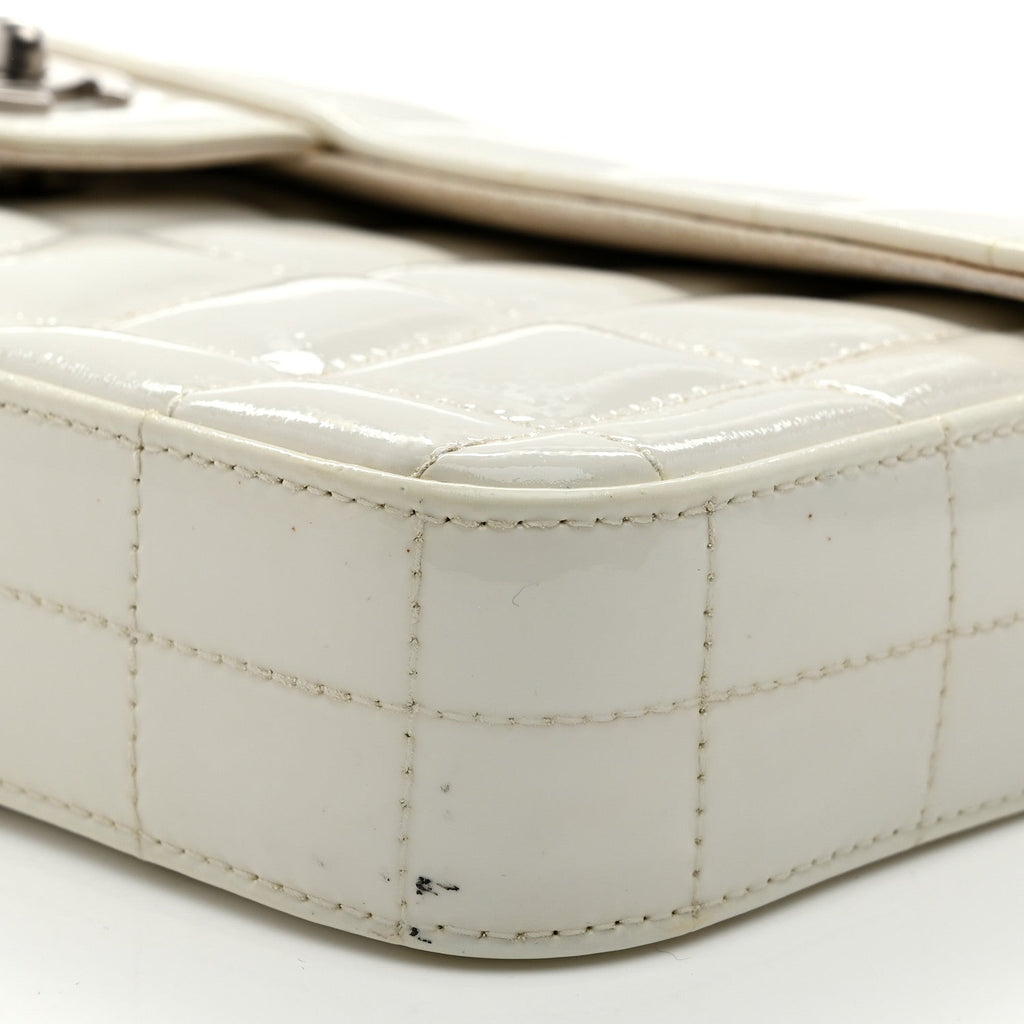 Patent Quilted East West Chocolate Bar Flap White