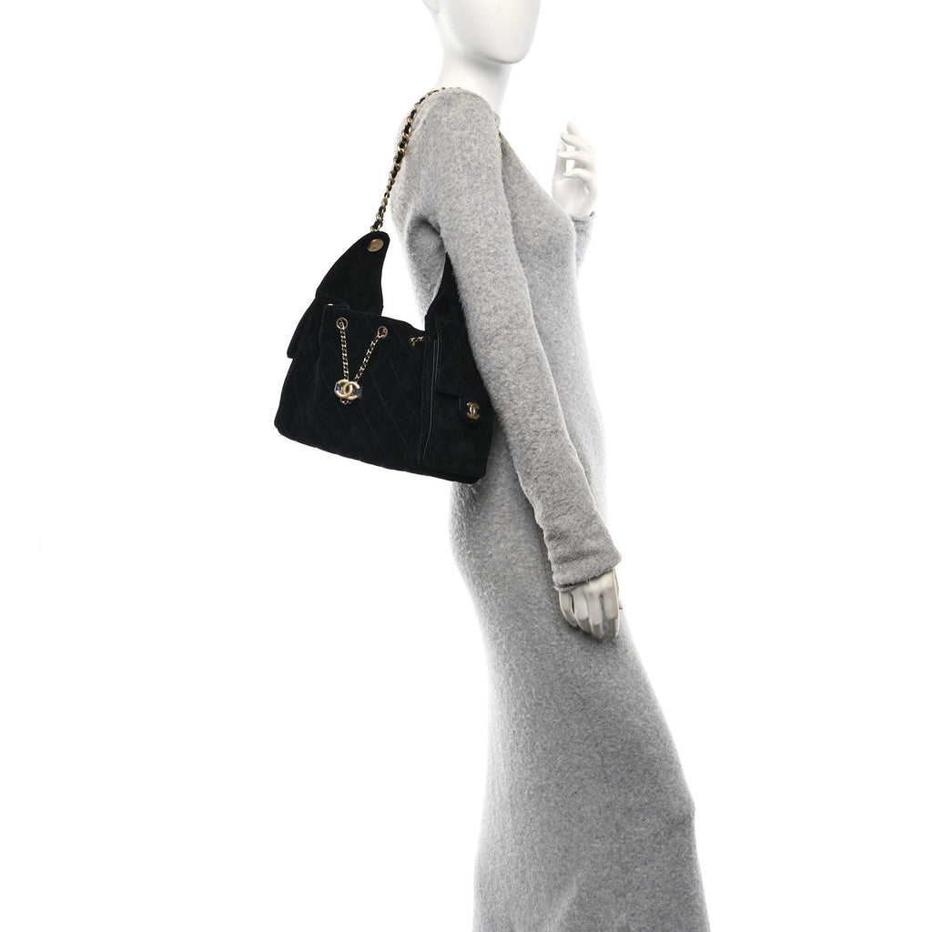 Suede Quilted Small Chanel 25 Handbag Black
