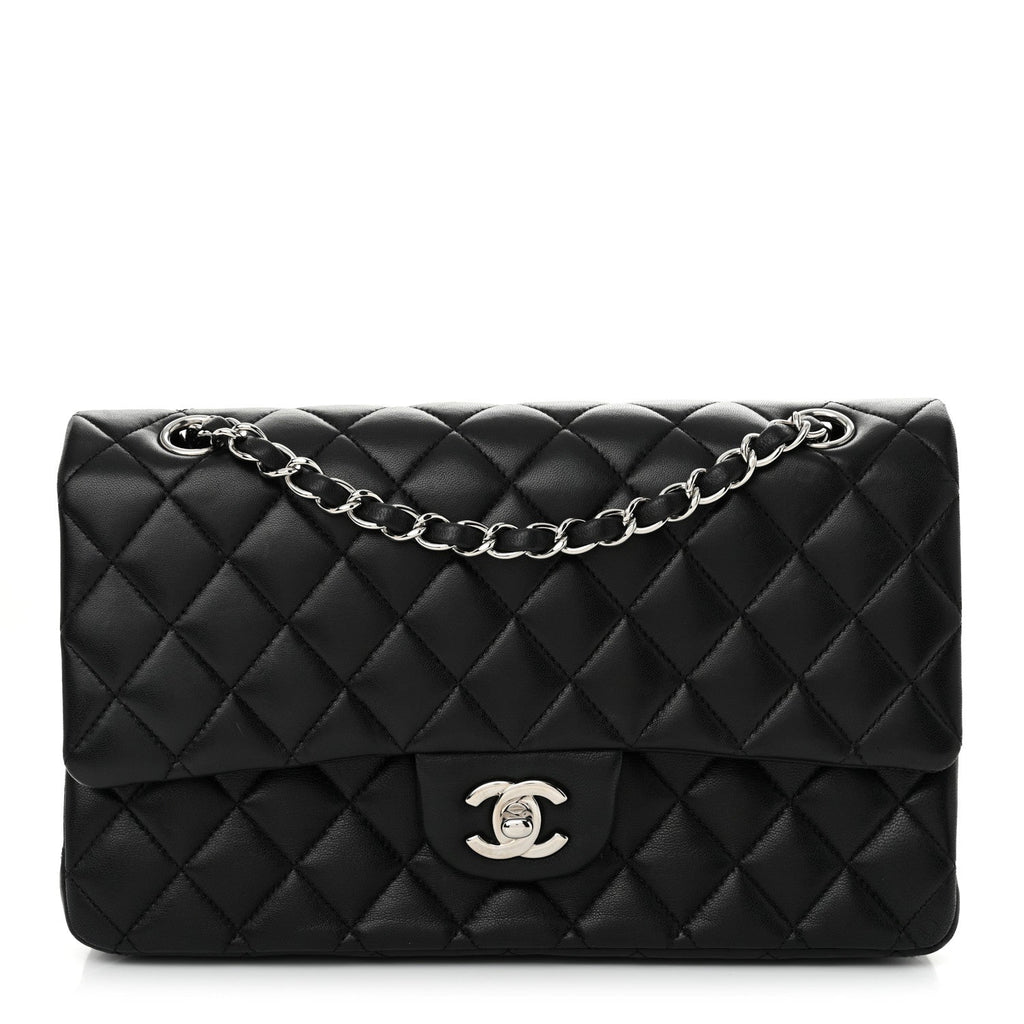 Lambskin Quilted Medium Double Flap Black