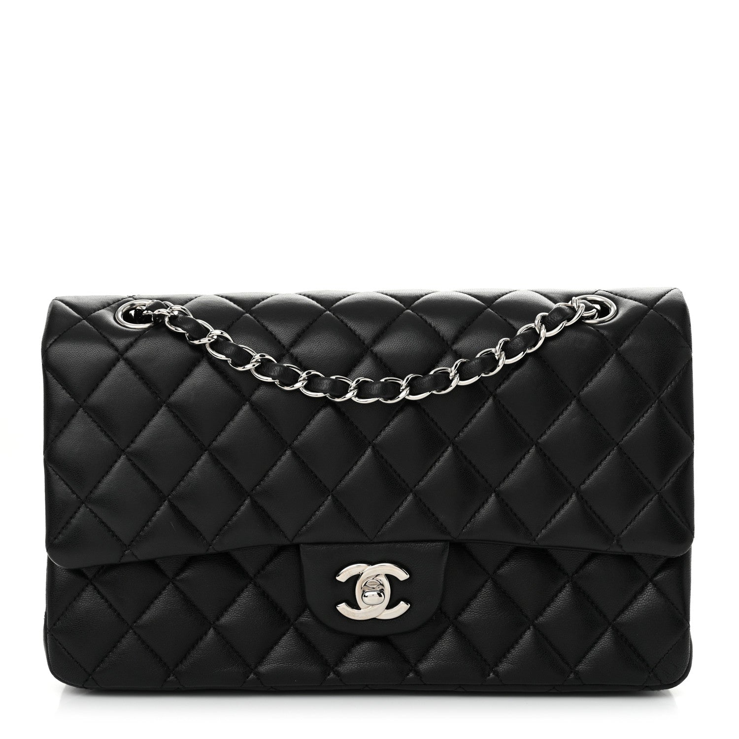 Lambskin Quilted Medium Double Flap Black