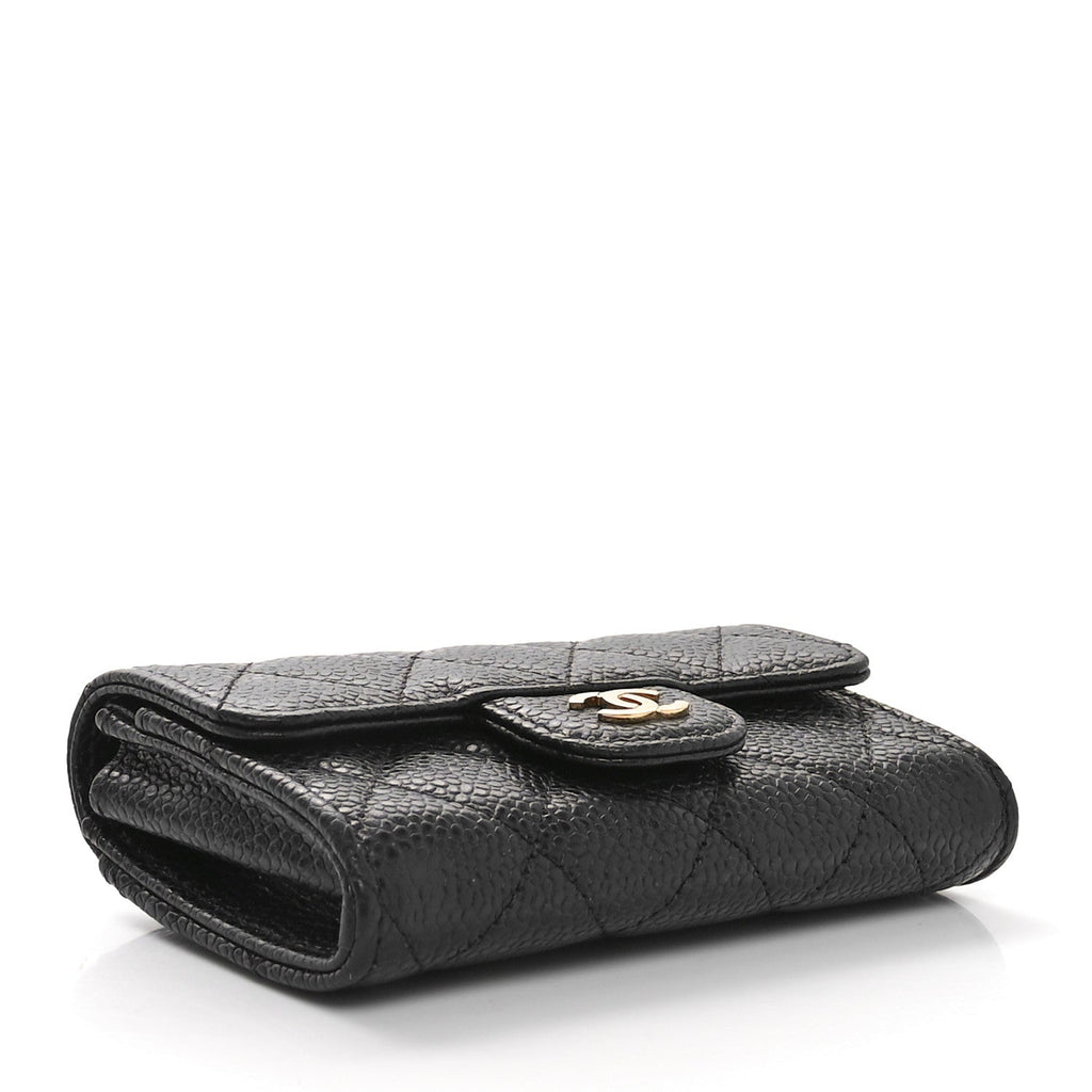 Caviar Quilted Flap  Holder Wallet Black