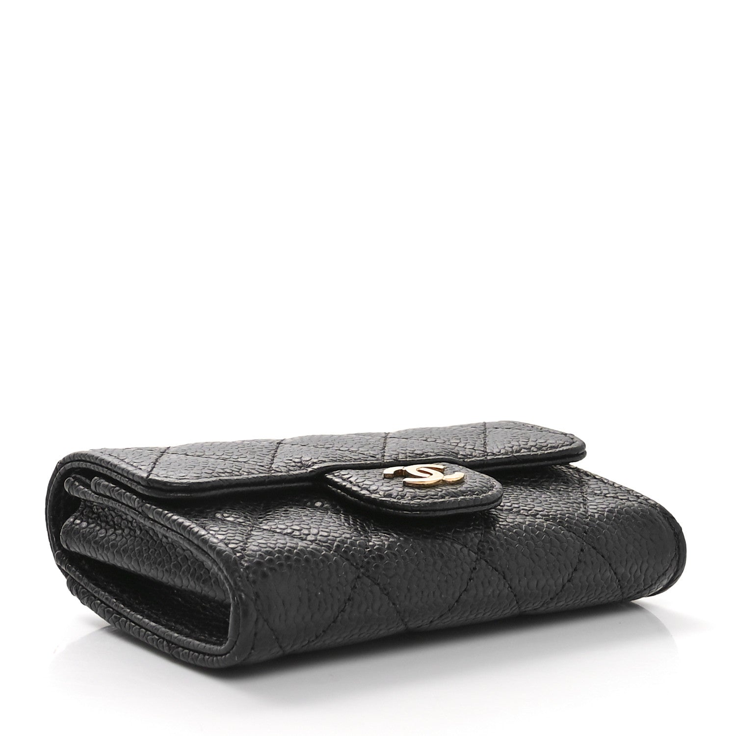 Caviar Quilted Flap  Holder Wallet Black
