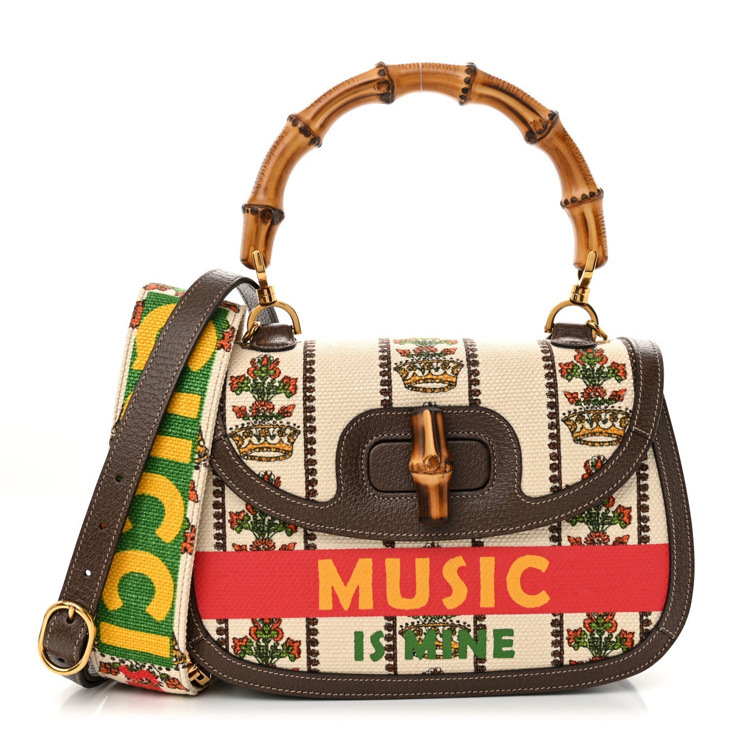 Canvas Calfskin 100 Centennial Music Medium Bamboo 1947 Top Handle Bag Multicolor