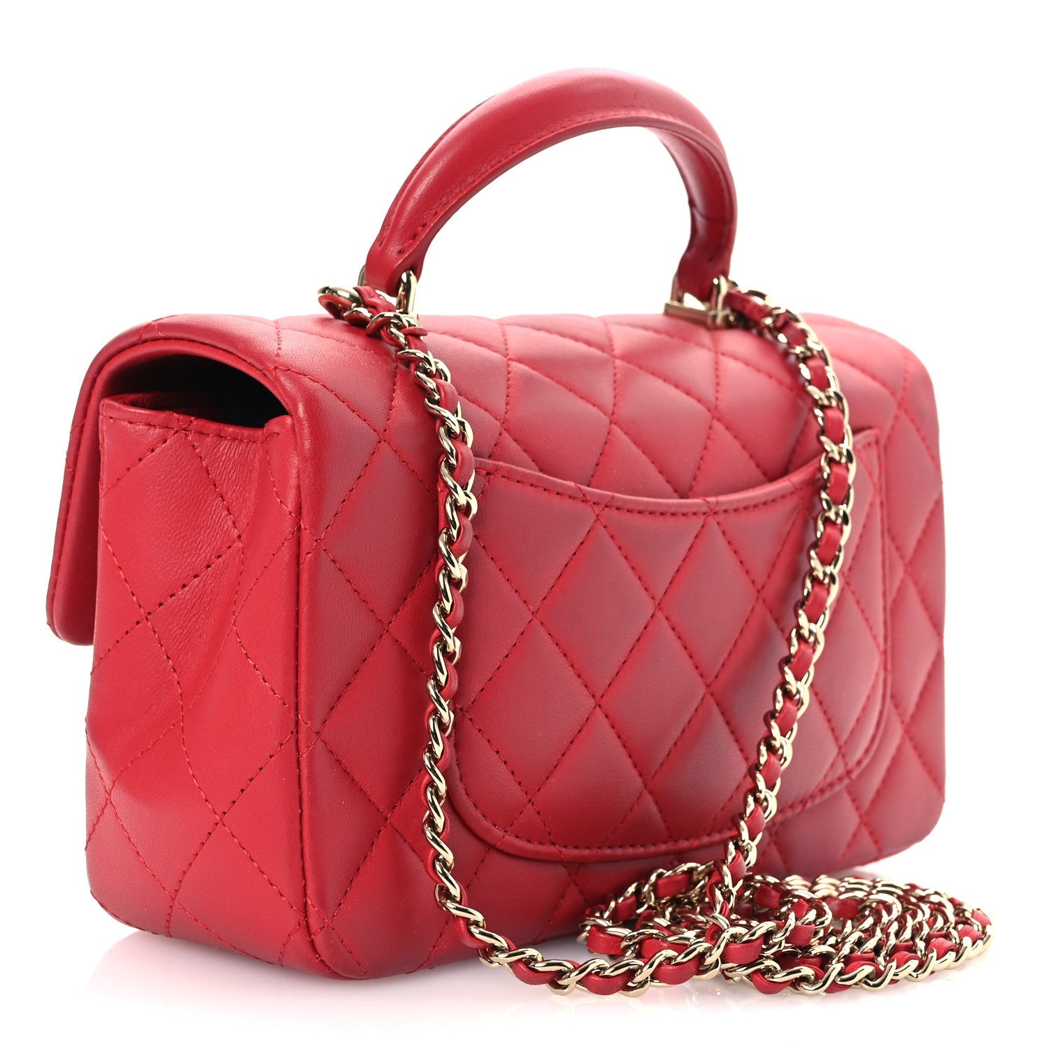 Lambskin Quilted Mini Top Handle Rectangular Flap Red