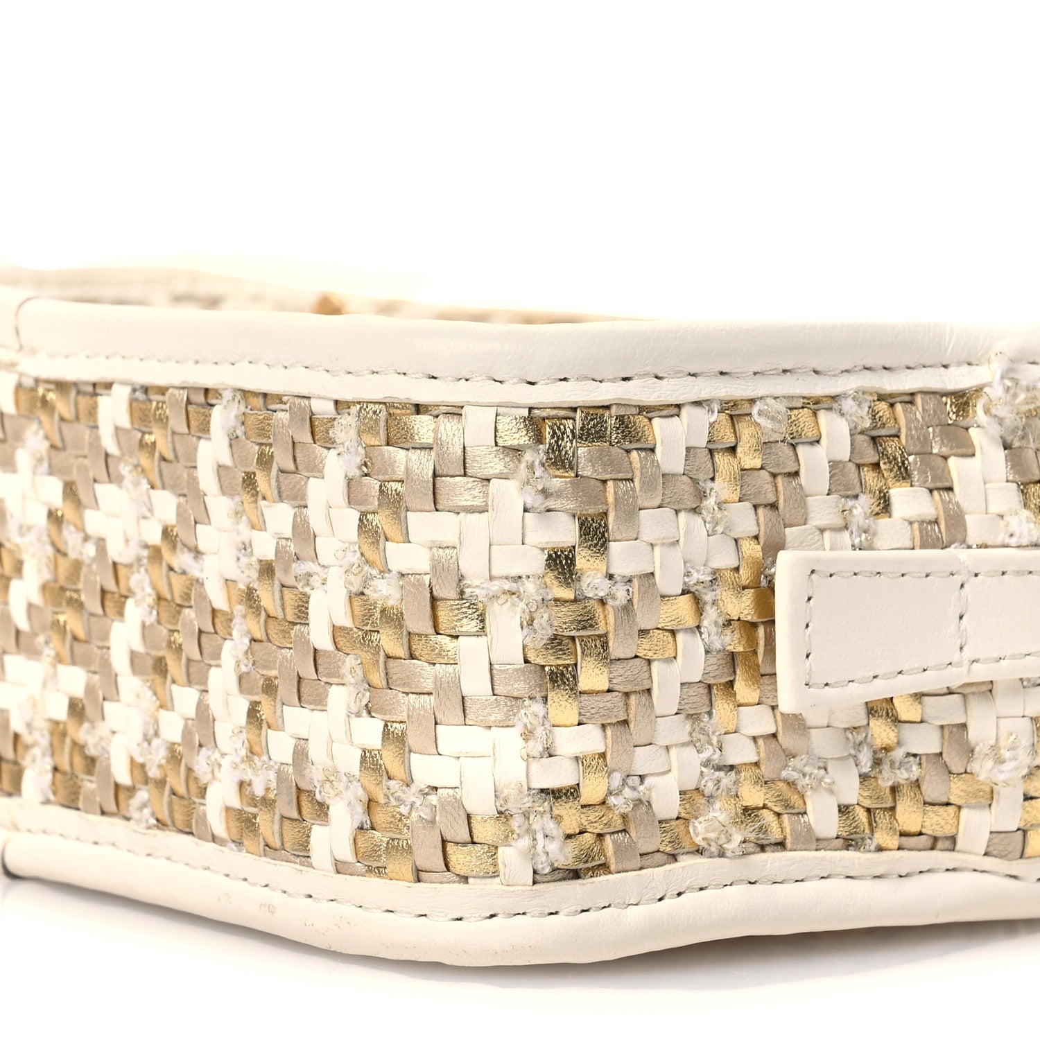 Metallic Lambskin Viscose Woven Small Camera Case White Gold
