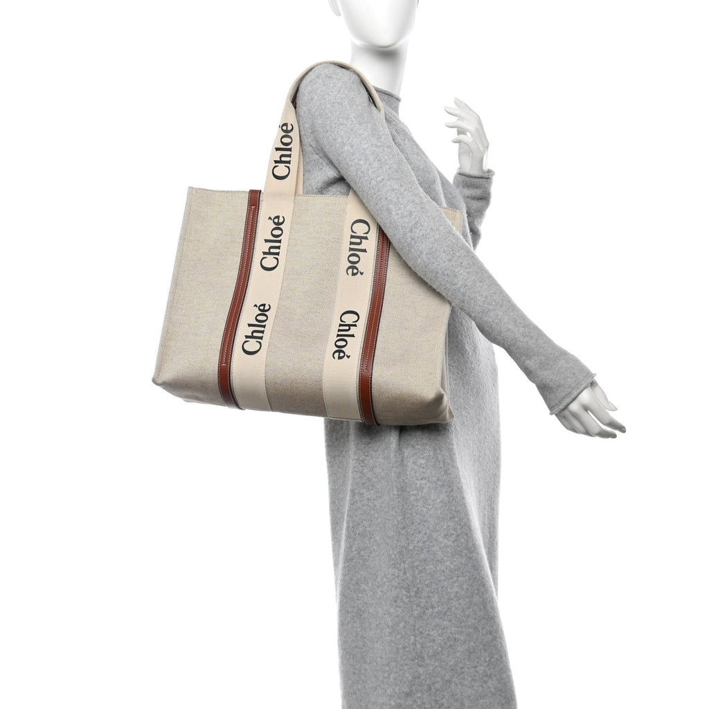 Cotton Calfskin Large Woody Ribbon Tote White Brown