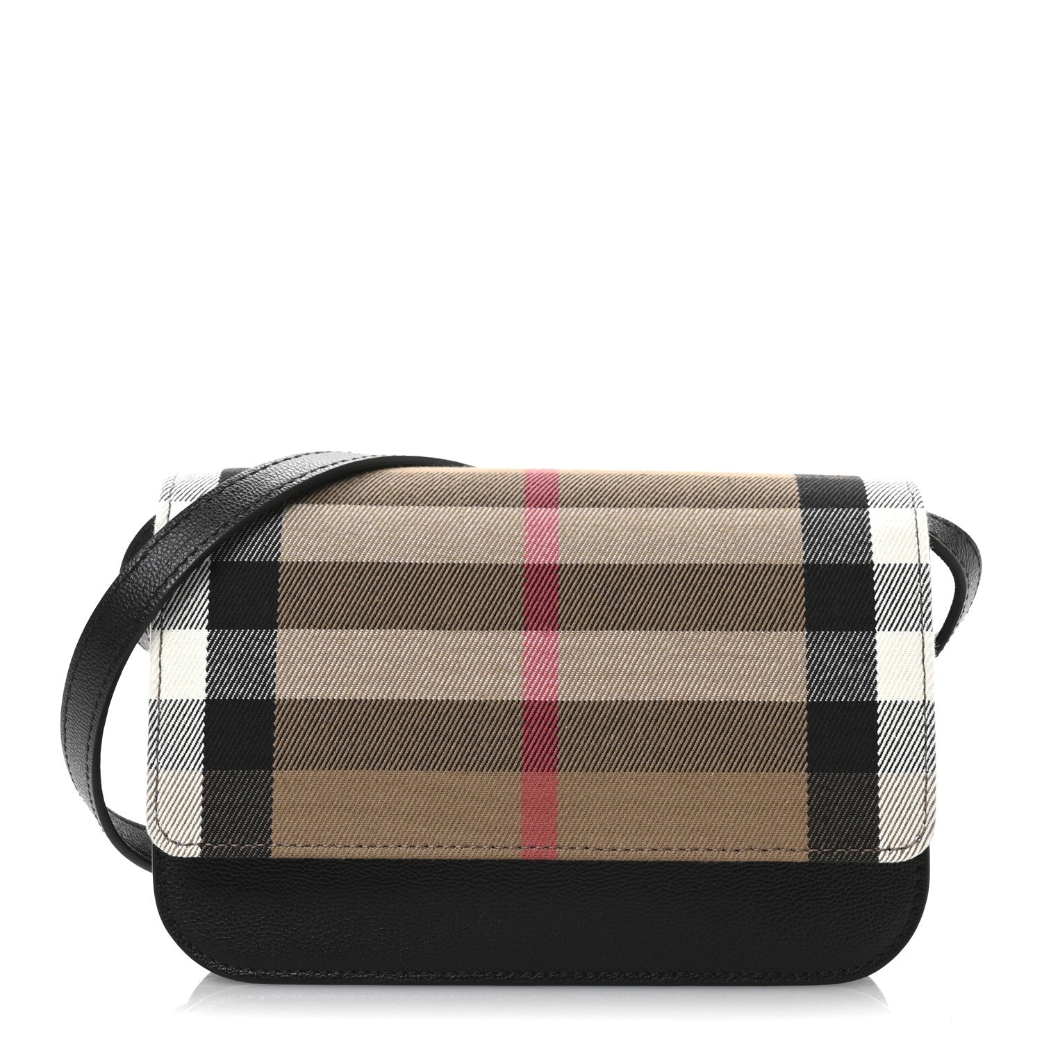 Grained Calfskin House Check Small Madison Shoulder Bag Black