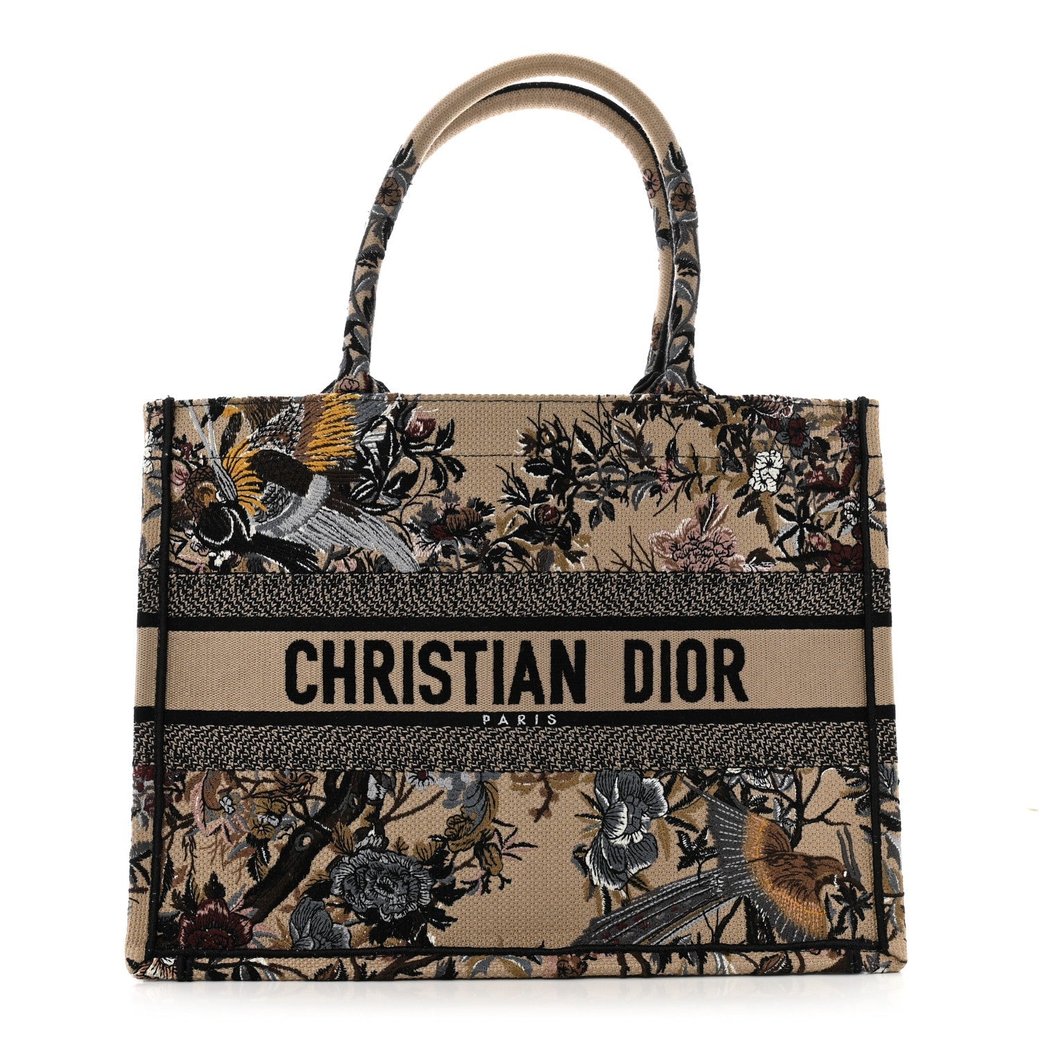 Canvas Embroidered Jardin D'Hiver Medium Book Tote Beige Multicolor