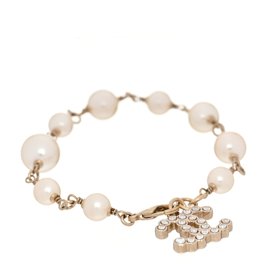 Pearl Crystal CC Bracelet Gold