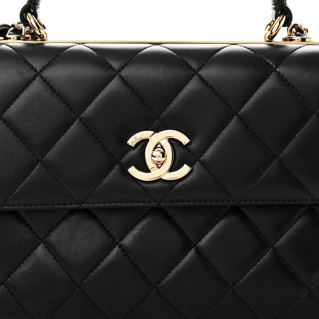 Lambskin Quilted Small Trendy CC Dual Handle Flap Bag Black