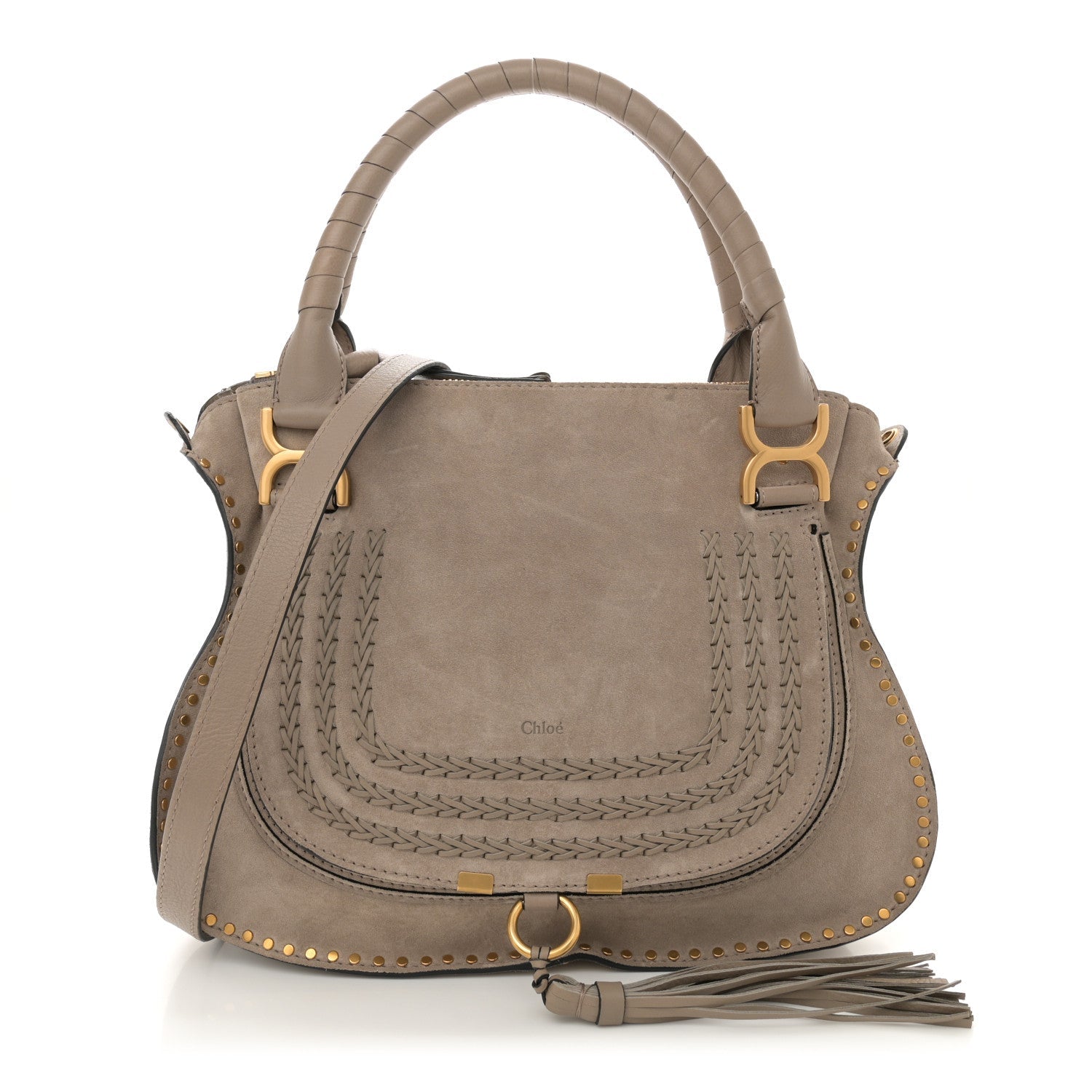 Suede Calfskin Braided Medium Marcie Satchel Motty Grey