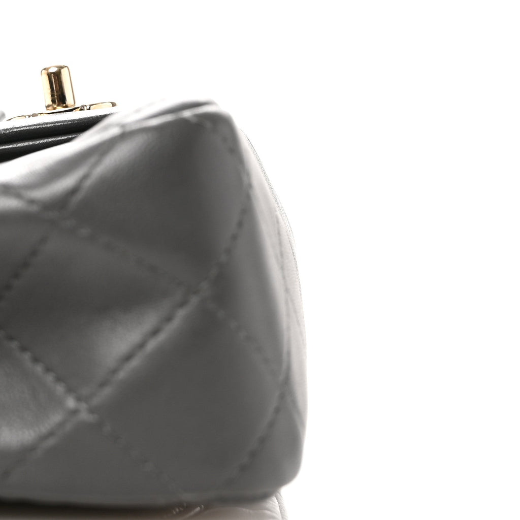 Lambskin Quilted Mini Rectangular Flap Dark Grey